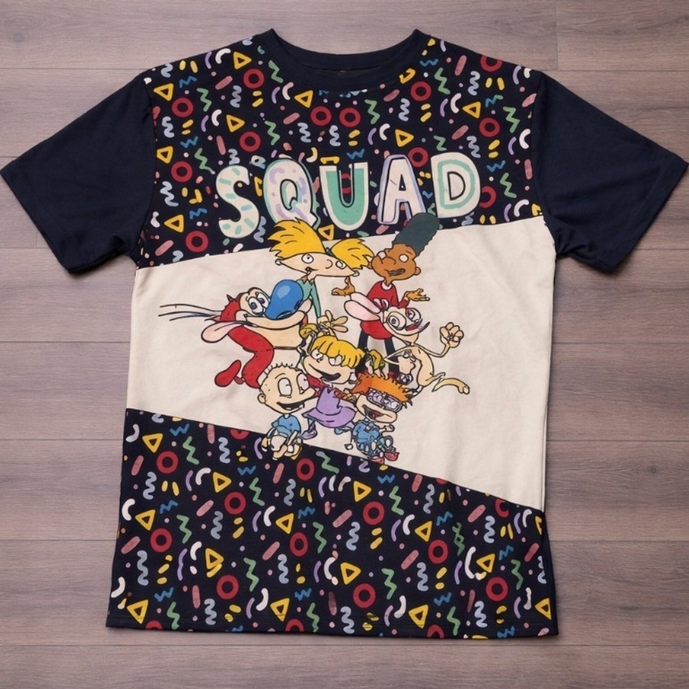 Nickelodeon Kids T-shirt 90s Squad Rugrats Hey Arnold Ren Stimpy Blue Sz Small